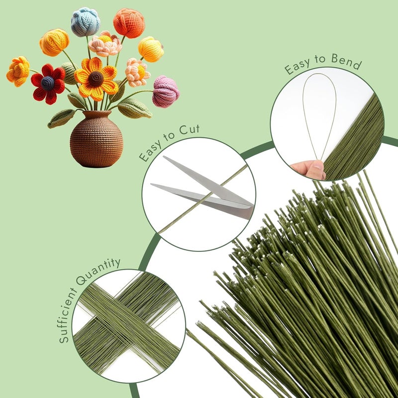 Coidea 300 PCS Floral Wire Stems, 22 Gauge 14 Inch Flexible Green Craft Floral Stems Flower Wire for DIY Artificial Flower Making, Wrapping and Floral Arrangements - Image 3